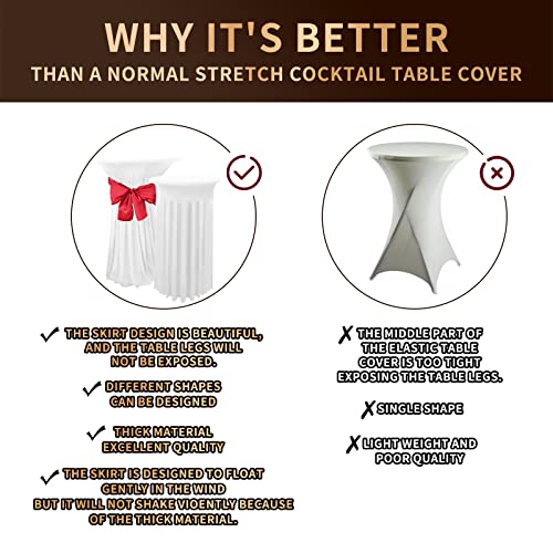 Pure White 2 Pack Spandex Round Tablecloth with Skirt - 32x43 Inch