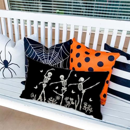 PANDICORN Halloween Dancing Skeleton Throw Pillow Cover 12x20 - Black & White