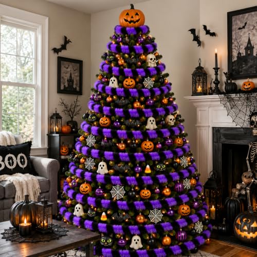 Black Purple Striped Plush Sandworm Tree Garland - Halloween Christmas Decor