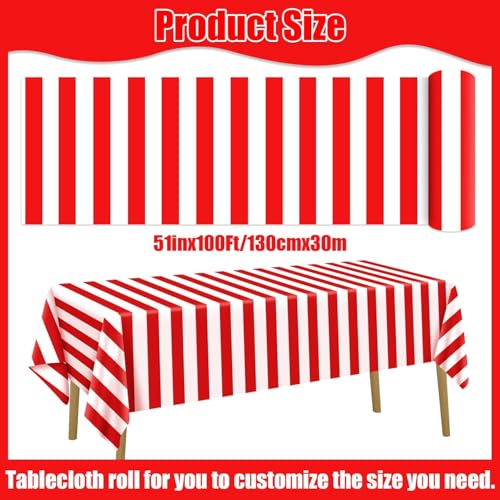 Red Carnival Tablecloth Roll - 100 Ft Plastic Party Cover for Birthday Halloween