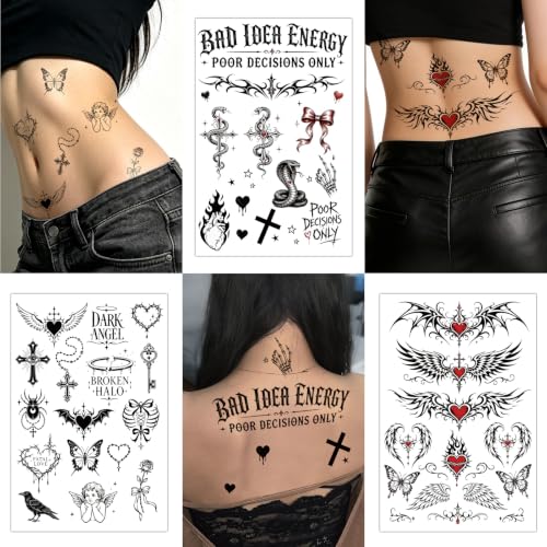 Gothic Dark Y2K Barbed Wire Temporary Tattoos Set - 13 Sheets for Adults Men Women