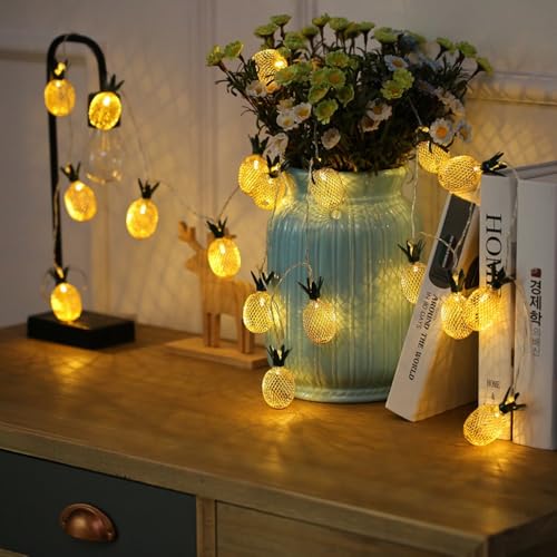 Tropical Pineapple String Lights - Battery Operated Fairy Lights for Bedroom Party Decor - 10LED Variation