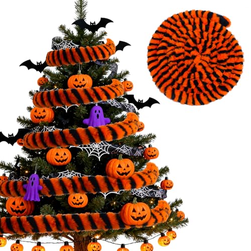 26FT Black & Orange Plush Sandworm Tree Garland - Halloween & Christmas Decor