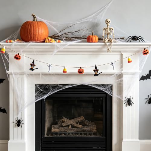 Fall Halloween Garland Decor Pumpkin Ghost Cat Wall Hanging - Orange Black White