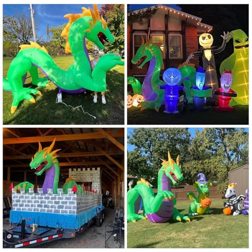 14FT Green Dragon Halloween Inflatable Outdoor Decoration with LED Lights