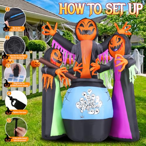 8FT Halloween Inflatable Witch Scene with Cauldron and Lights - Variation of This Listing