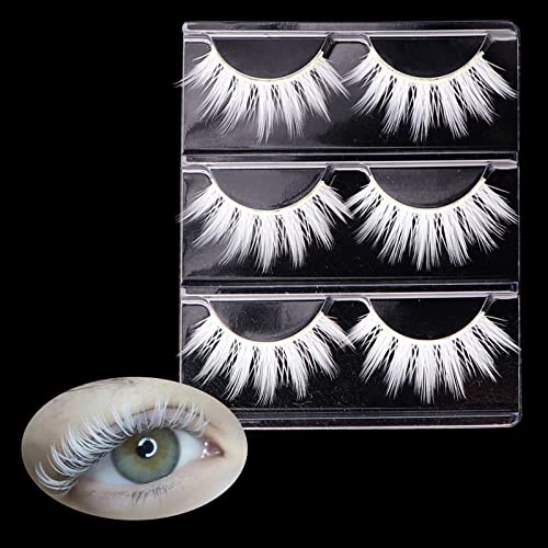 White False Eyelashes 3 Pairs Natural Fluffy Wispy for Cosplay & Special Occasions
