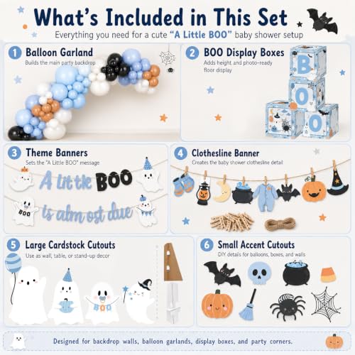 Halloween Baby Shower Decorations Set with Balloon Garland & Ghost Standees