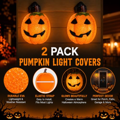 Halloween Pumpkin Porch Light Covers Set - Outdoor Jack O Lantern Decorations, EVA, 2 Pieces