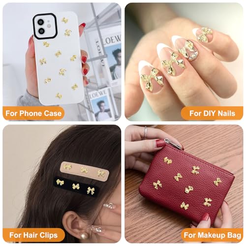 90Pcs Gold Bow Nail Charms for Nail Art & Crafts - 3 Styles