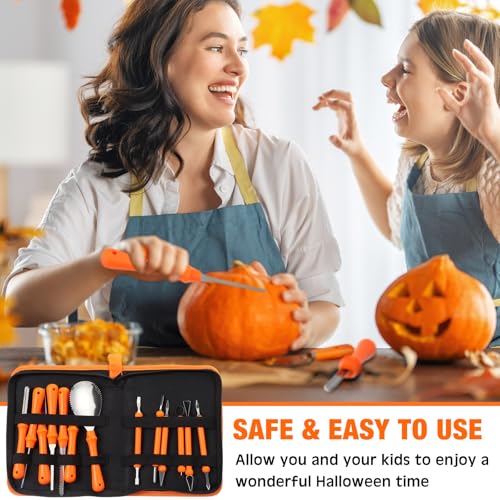 Halloween Pumpkin Carving Kit with 13 Heavy Duty Stainless Steel Tools & 20 Templates