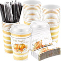 Pickmesh Pumpkin Orange 50 Piece 12oz Fall Coffee Cups Set with Lids Sleeves Stirrers