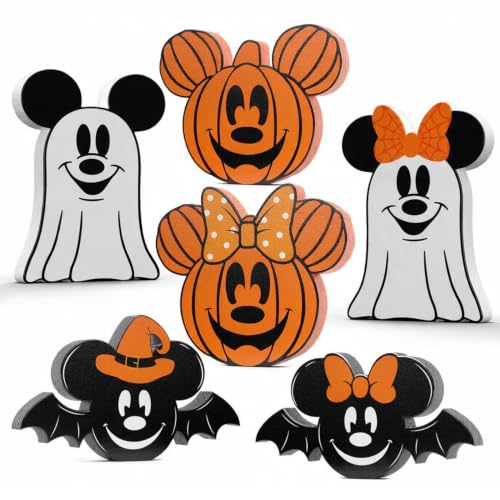 Halloween Wooden Mouse Decorations - 6 Pcs Centerpiece Set for Tables and Trays