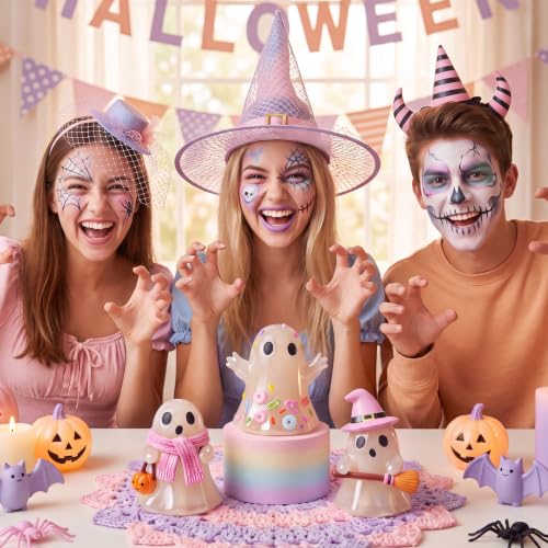 Pastel Halloween Ghost Figurines Set - Glow in the Dark Resin Decor - 3 Pieces