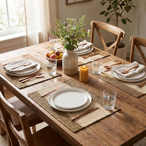Set of 6 Woven Stripe Burlap Brown Paper Placemats 12x18 Inch