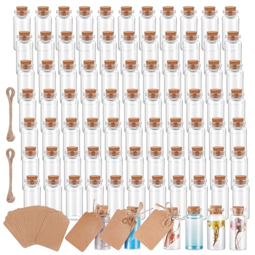 200 Pcs 10ml Glass Bottles with Cork, Labels & String - DIY & Decor