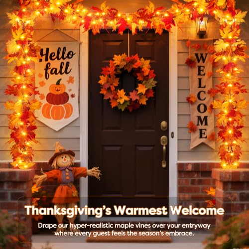 9ft Pre-lit Fall Garland with 50 LED Orange Lights - Waterproof Battery-Operated Autumn Decor - Variation of THIS listing