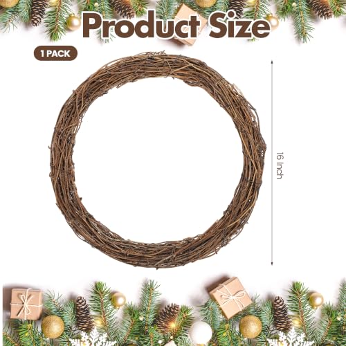 16 Inch Natural Grapevine Wreath for DIY Christmas Holiday & Wedding Decor - Rustic Garland