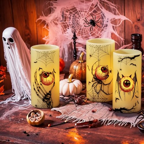 Eldnacele Cobweb Halloween Flameless Candles with 6H Timer - Spooky Decal Edition