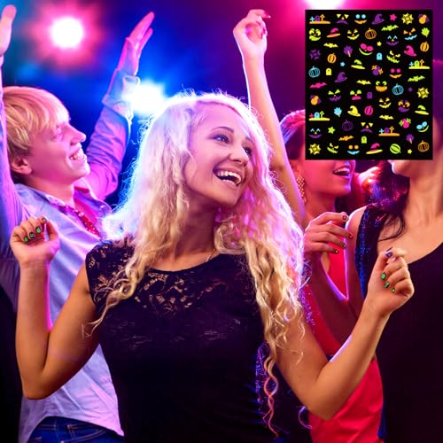 Halloween Neon Glow Nail Stickers 16 Sheets Fluorescent Nail Art Decals for Kids & Women - Dark