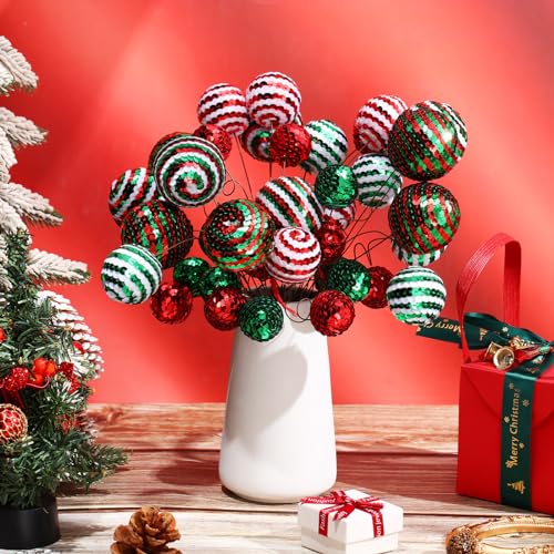 Christmas Sequin Ball Picks Set - Red Green White 40 Pcs Holiday Decor