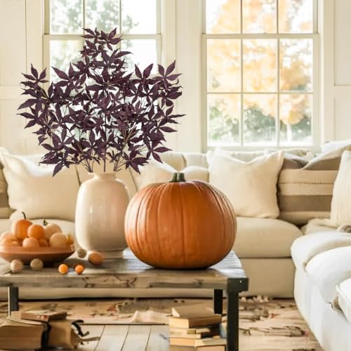 Artificial Japanese Maple Leaf Stems - Burgundy Fall Foliage, 3 Pack