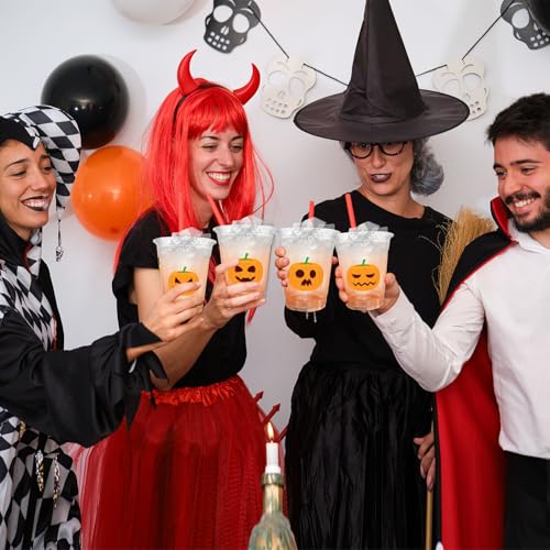 Halloween Plastic Cups 12oz Pumpkin Pattern 50-Pack - Clear Orange Party Supplies