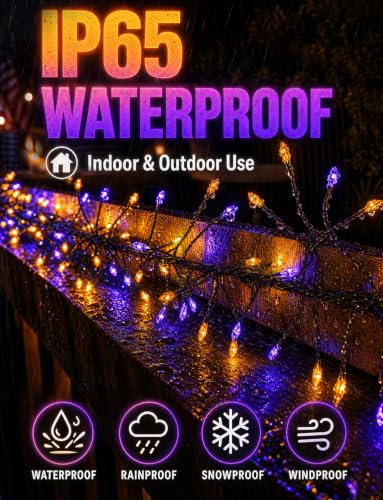 Halloween String Lights 2 Pack Orange & Purple Battery Fairy Lights - 9.8ft, 8 Modes, IP65 Waterproof, Battery Operated