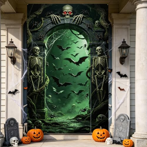 Halloween Door Banner Set - Skeleton & Spooky Gauze Decorations for Front Door