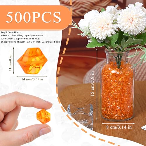 Orange Acrylic Gems Vase Fillers 500PCS - Irregular Plastic Diamonds for Decor