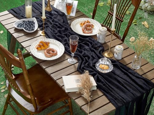 Black 10ft Table Runner for Outdoor & Wedding Decor - Cheesecloth Gauze
