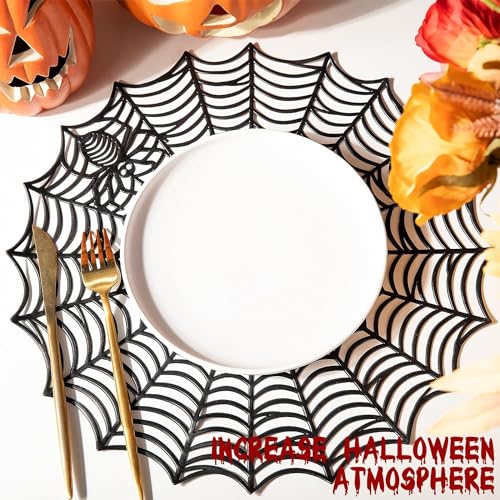 Halloween Spider Web Placemats - Black 8-Pack, 15 Inch Diameter - Variation of Black-8pcs