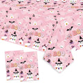 Pink Boo Halloween Plastic Tablecloth - 2PCS Rectangular Disposable Spooky Party Cover - Pink, Ghosts & Bats - 108x54 Inches - Halloween Variation
