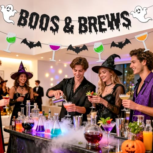 Halloween Party Banners Boos & Brews Decorations for Kids & Haunted House