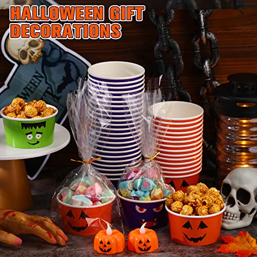 60 Pcs Halloween Treat Snack Cups - 9 oz Pumpkin Ice Cream Bowls