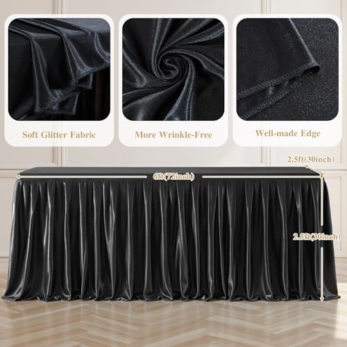 Black Satin 6ft Tablecloth Set - 2 Pack for Rectangle Tables, 72" x 30"