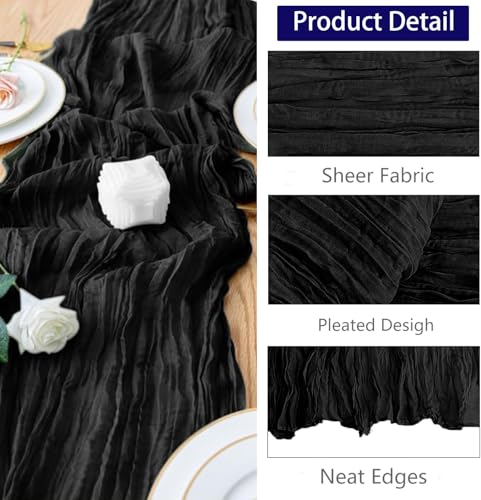 Black Cheesecloth Table Runner 20x120 Inch 12 Pack - Rustic Boho Wedding Decor