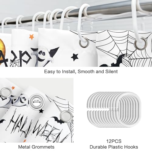 Halloween Shower Curtain with Ghost Pumpkin Balloon Design - Waterproof Fabric, 72x72 inches