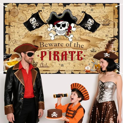 Pirate Backdrop Banner for Party Decorations 6x3.6ft - Treasure Hunt Theme