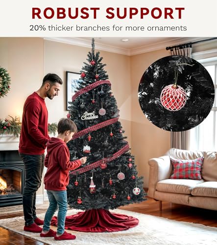 Black Artificial Christmas Tree 6ft with 818 Tips - Holiday Decor