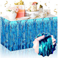 Lake Blue Foil Fringe Table Skirts 3 Pack - Metallic Tinsel Streamers for Party Decor