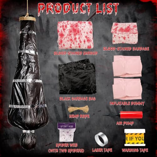Halloween Body Bag Decorations Set - Outdoor Hanging Corpse Props with Rope & Blood Stains