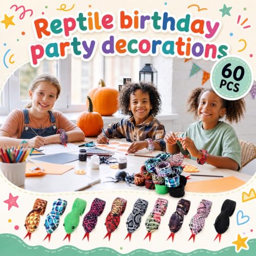 Lewtemi 60 Pcs Halloween Snake Slap Bracelets for Kids, Realistic Snake Snap Bracelets - Party Favors & Costume Accessory