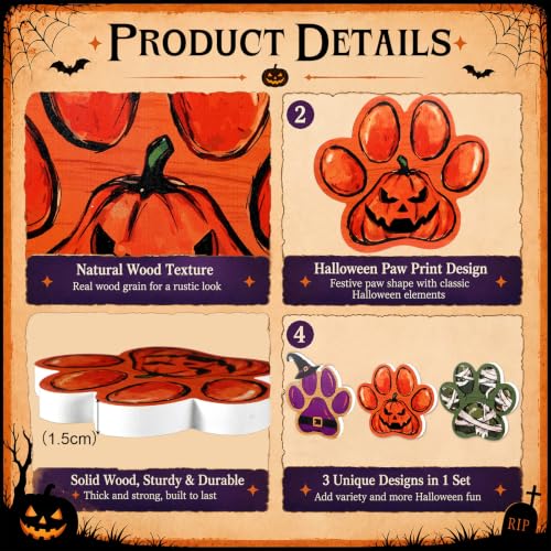 Halloween Pet Paw Print Wooden Table Decor Set - Whimsical Indoor Halloween Decorations