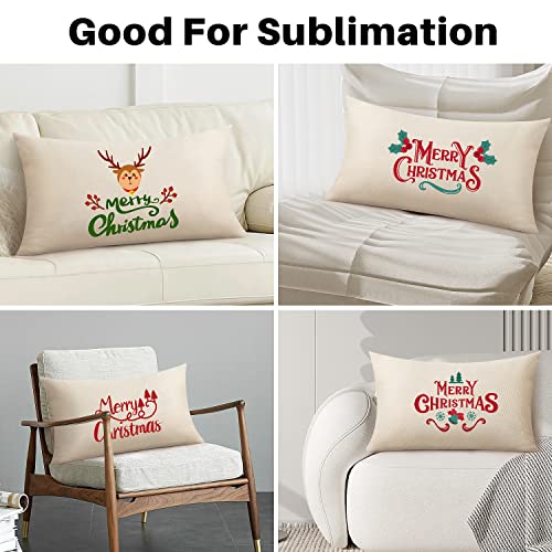 Beige Linen-Like 12x20 Inch Pillow Covers Bulk Set for Sublimation DIY - Pack of 8