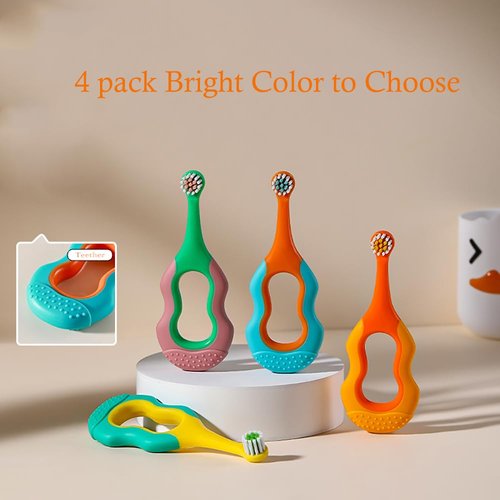onluckdeer Baby Toothbrush,Lovely Calabash Handle Design Soft Bristles Infant to Toddler Toothbrush,Small Head for 0-3 Years, Teething Relief,4 Pack
