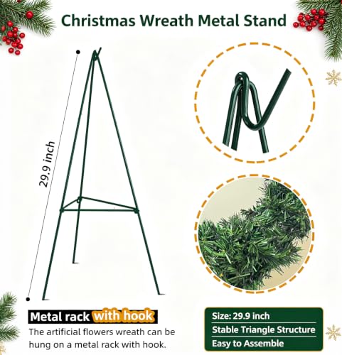 24 Inch Cemetery Wreath with Easel Stand for Graveside Sympathy Tribute Christmas