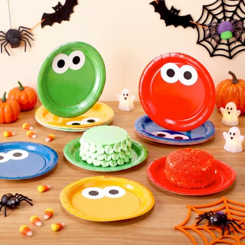 Halloween Monster Eyes Paper Plates - 24 Pack, 7 Inch, Colorful Party Dinnerware - Eyes Variation