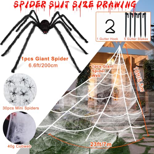 Halloween Giant Spider Decorations Set with Small Spiders and Bat for Yard & Party