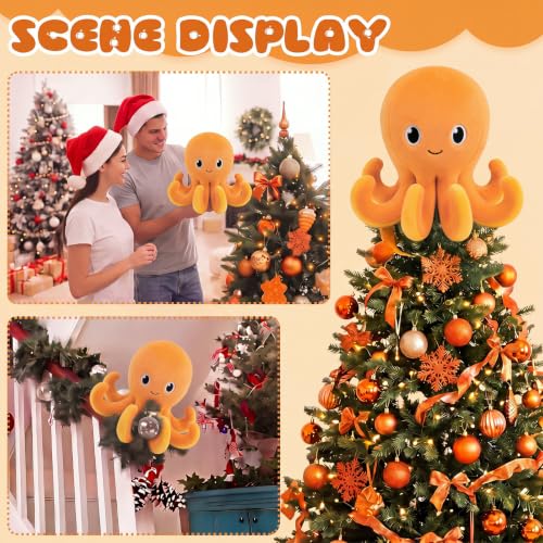 Christmas Octopus Tree Topper Decoration - Plush Holiday Ornament for 4-8 ft Trees - Fun Xmas Decor